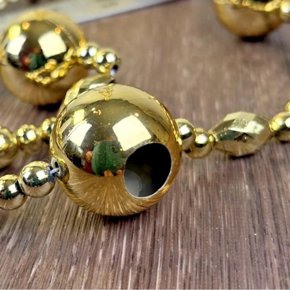 Lot of 2 Shiny Gold Plastic Bead Christmas Tree Garland Strand 12 Feet Each